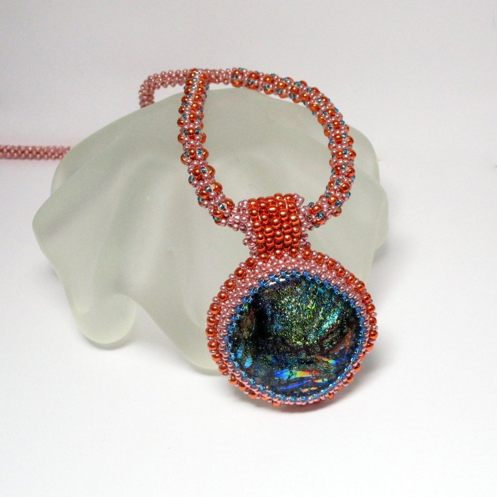 Handwoven Dichroic glass pendant with necklace